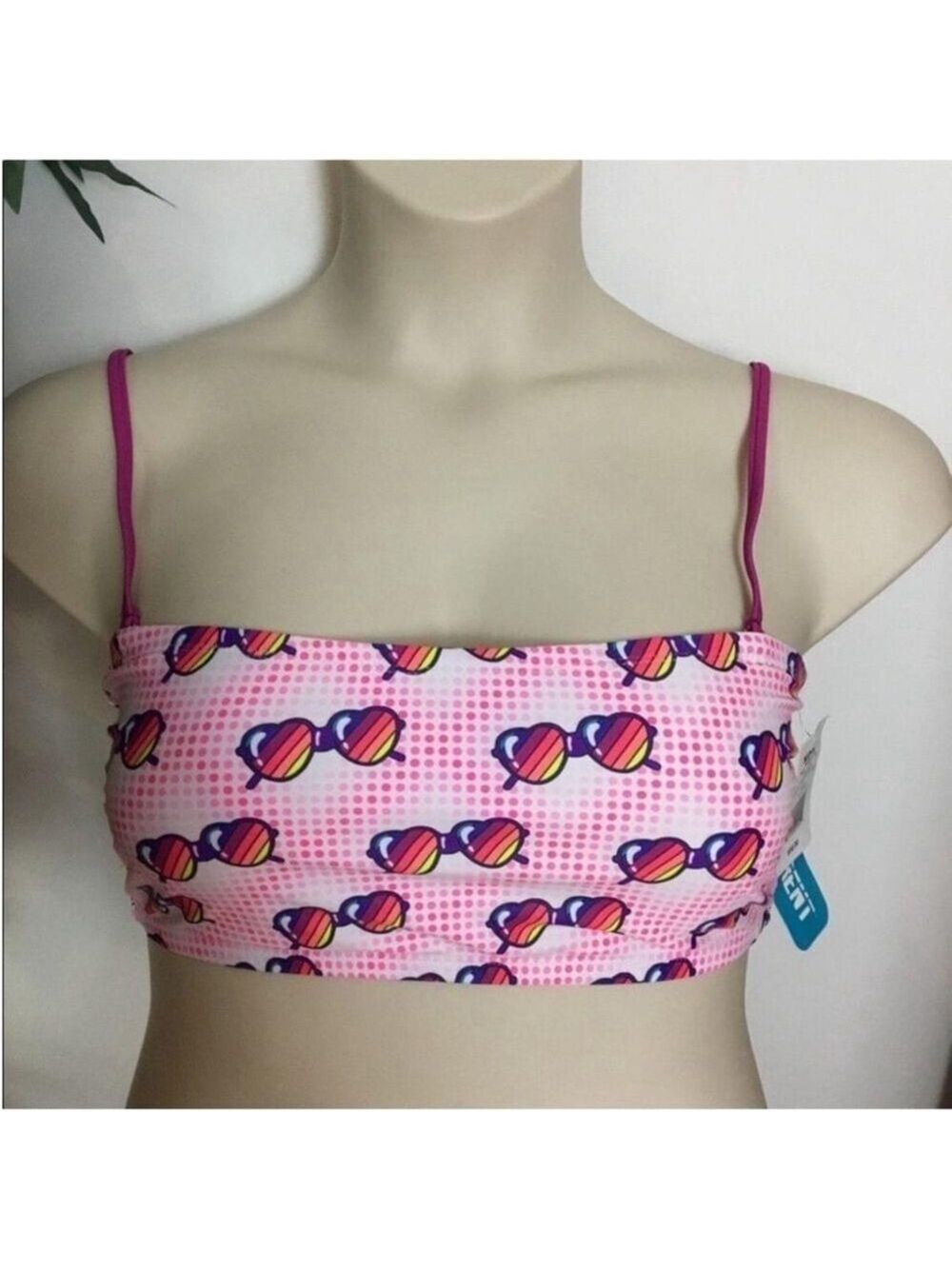 Undercurrent Bandeaukini Woman's Juniors size XL pink dots & sunglasses theme - Picture 8 of 10